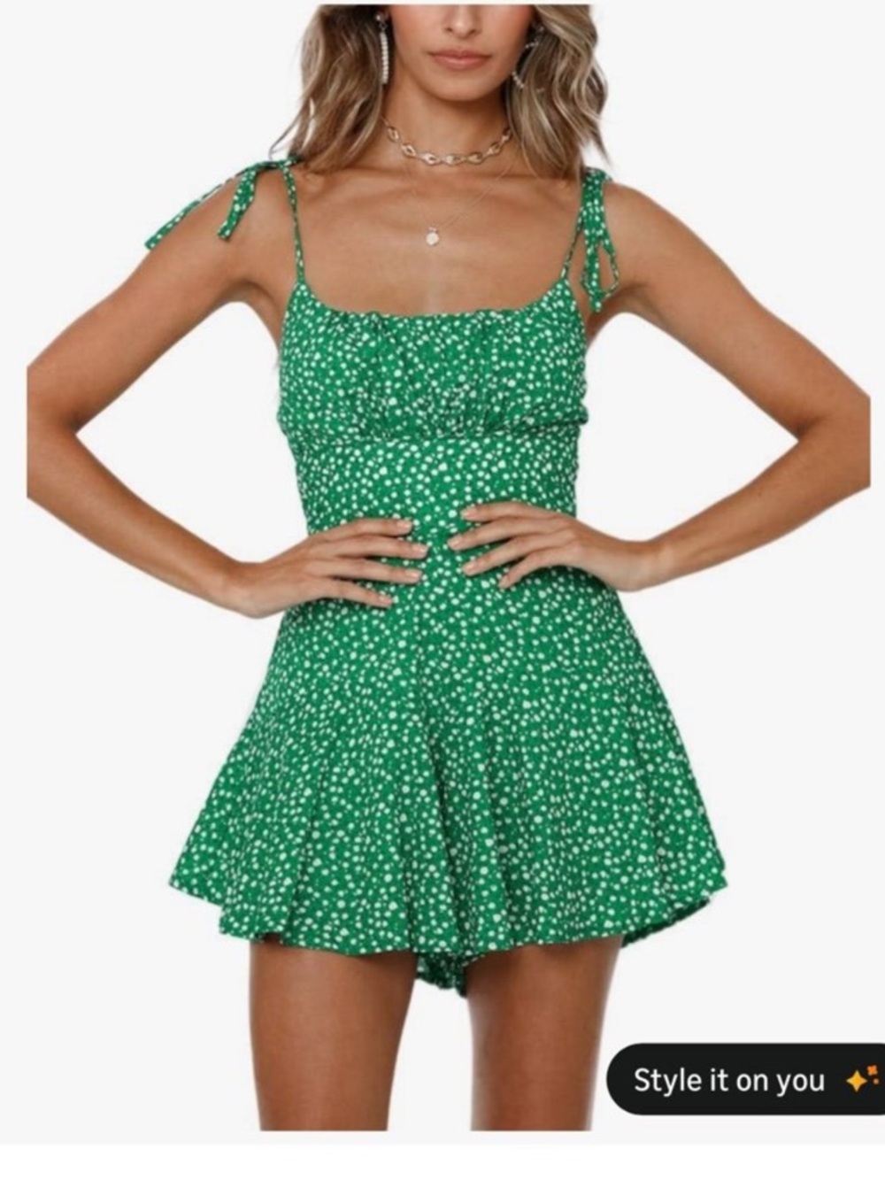 Green floral Tie-Strap Romper